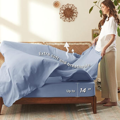 Bedsure Queen Comforter Set - 7 Pieces Floral Blue Soft Bedding Sets, Queen Bed in a Bag with Botanical Flowers Comforter, Sheets, Pillowcases & Shams