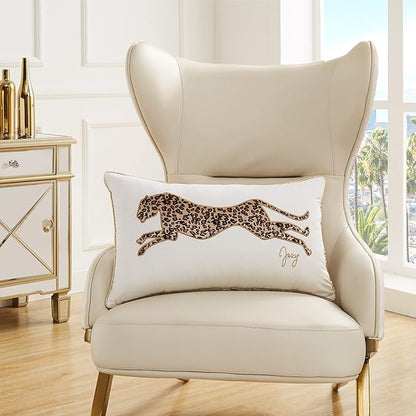 Juicy Couture Reversible Velvet Cheetah Pillow, 14" x 24" Decorative Pillow, White