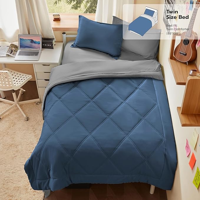 Joiedomi Twin Comforter Set with Sheets Navy Blue, 5 Pieces Twin Bedding Sets with 1 Down Alternative Comforter, 1 Flat Sheet, 1 Fitted Sheet, 1 Pillowcase and 1 Pillow Sham, Bed in a Bag All Seasons