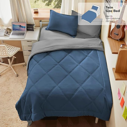 Joiedomi Twin Comforter Set with Sheets Navy Blue, 5 Pieces Twin Bedding Sets with 1 Down Alternative Comforter, 1 Flat Sheet, 1 Fitted Sheet, 1 Pillowcase and 1 Pillow Sham, Bed in a Bag All Seasons