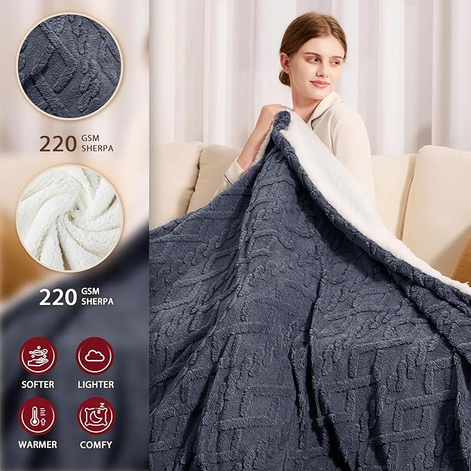 Heated Electric Blanket King Size-100"x90" Heating Blanket with 10 Heating Levels & 5 Time Settings Over-Heat Protection，Winter Warmer for Adults with ETL Certification（Grey）
