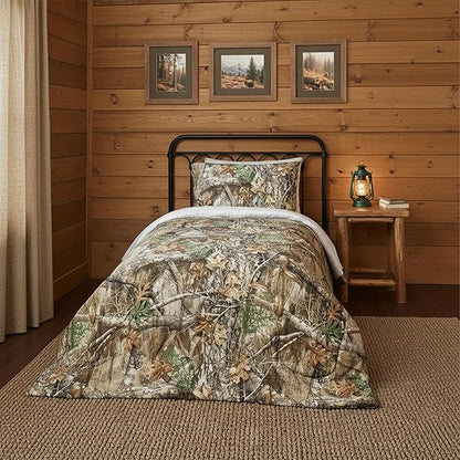 Northwest Realtree 4-Piece Twin Size Bed in a Bag Set, 1 Comforter, 1 Fitted Sheet, 1 Flat Sheet, 1 Pillowcase, All Seasons Bedding, Edge Camo