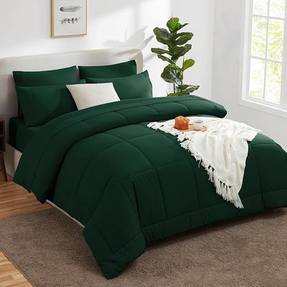 CozyLux Oversized King Comforter Sets Emerald Green, 7 Pieces Bed in a Bag, Ultra-Soft All Season Bedding Sets with Stitch Quilted Comforter, Flat Sheet, Fitted Sheet, Pillowcases, Emerald Green