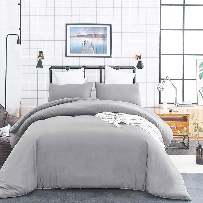 Houseri Light Grey Comforter Set King Silver Gray Bedding Sets Women Men Elegant Pale Grey King Size Bed Quilts Soft Comfy Solid Color Blankets