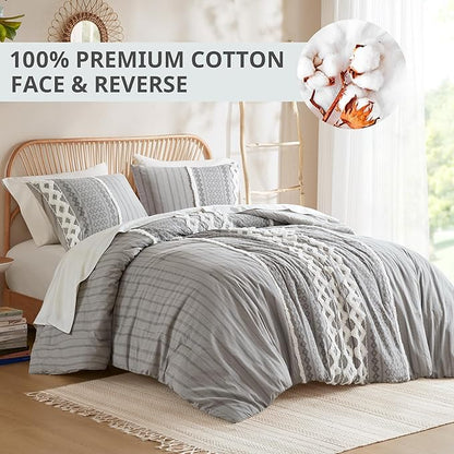 INK+IVY Comforter for King Size Bed, Chenille Tufted, Breathable Cotton Comforter Set King, All Season Modern Boho Comforter with Farmhouse Bedding Flare, 2 Matching Shams, King Gray 3 Piece