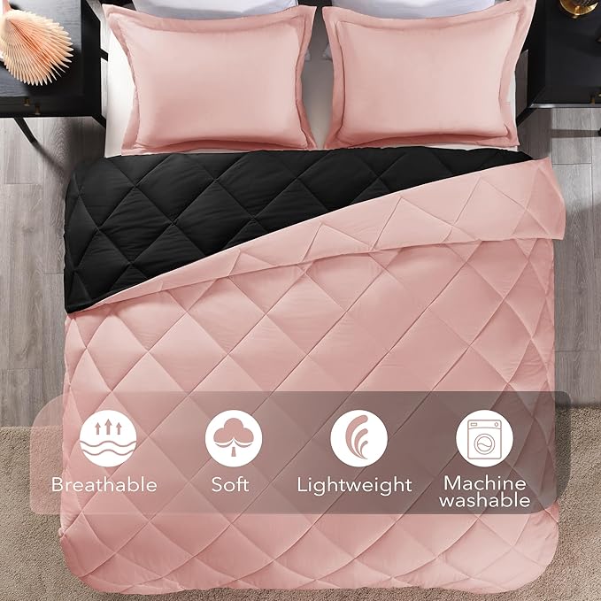 downluxe Twin Comforter Set - Pink and Black Twin Comforter, Soft Bedding Sets for All Seasons -2 Pieces - 1 Comforter (66"x92") and 1 Pillow Sham(20"x26")