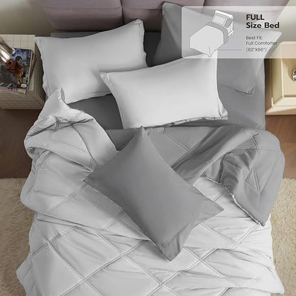 Joiedomi Full Size Comforter Set with Sheets Light Grey, 7 Pieces Full Size Bed Set with 1 Down Alternative Comforter, 1 Flat Sheet, 1 Fitted Sheet, 2 Pillowcases and 2 Pillow Shams, Bed in a Bag