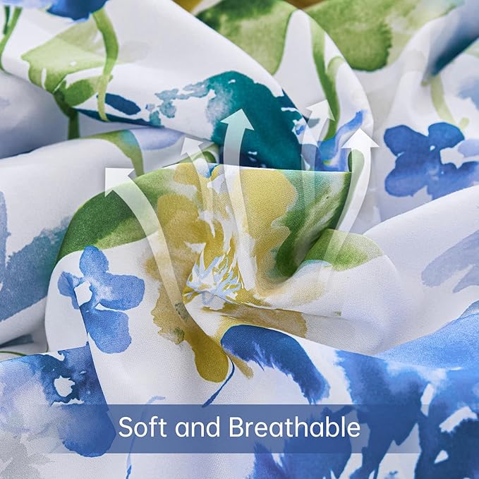 Luxudecor Floral Comforter Set King Size 7 Pieces Bed in a Bag, Blue Flower Watercolor Bed Set, Soft Comforter with Sheet Set 104"x90"