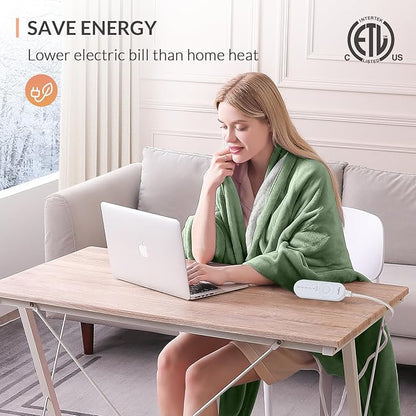 HOMLYNS LuxeHeat Heated Blanket Electric Blanket, Soft Flannel Sherpa Heated Throw, Heating Blanket with 5 Heat Settings, 3 hrs Timer Auto Shut Off (50x60 inches, Green)