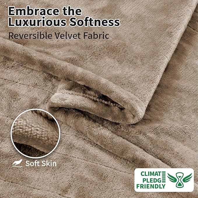 Heated Electric Blankets - Soft Flannel Electric Throw Heating Blanket Throw 50" x 60" Taupe - Velvet & Velvet