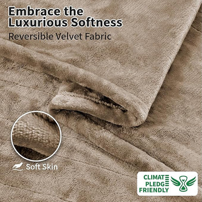 Heated Electric Blankets - Soft Flannel Electric Throw Heating Blanket Throw 50" x 60" Taupe - Velvet & Velvet