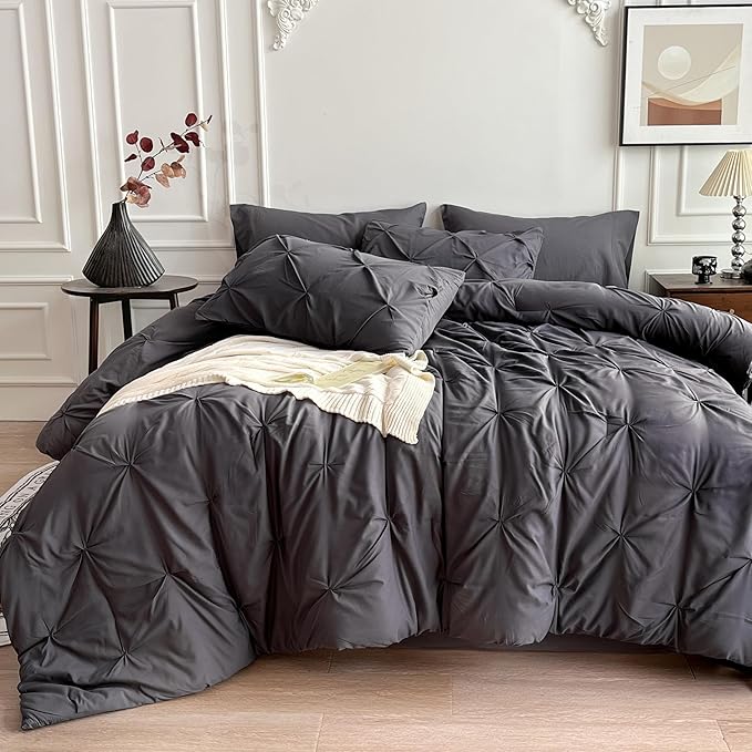 Maple&Stone Grey Comforter for Queen Size Bed, 7 Pieces Bed in a Bag Queen, Gray Comforter Set with Sheets, Pillowcases & Shams - Dark Grey