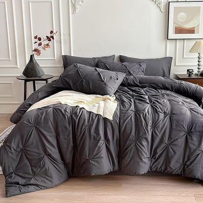 Maple&Stone Grey Comforter for Queen Size Bed, 7 Pieces Bed in a Bag Queen, Gray Comforter Set with Sheets, Pillowcases & Shams - Dark Grey