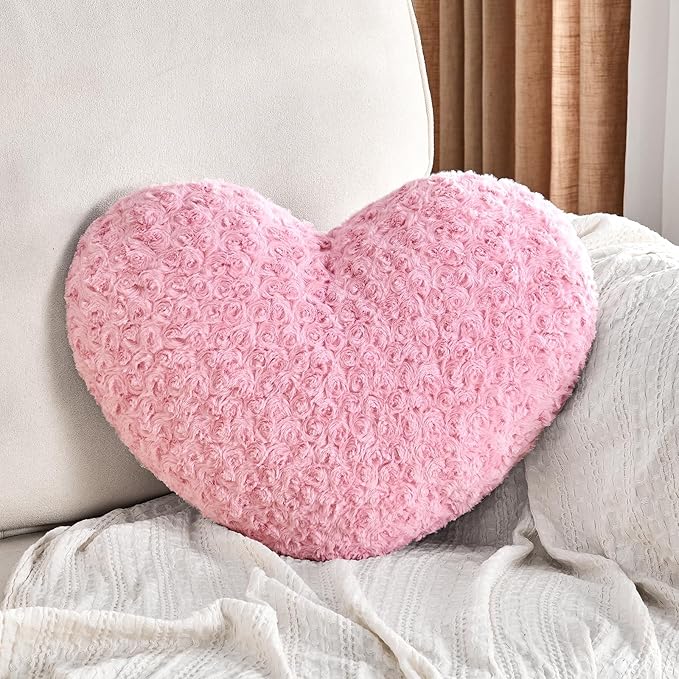Heart Pillow Pink Throw Pillows, Soft and Fluffy Decorative Pillows for Bed Couch Chair, Cute Heart Shaped Room Decor for Valentine Anniversary Birthday Halloween Christmas (Small, 13"x10")