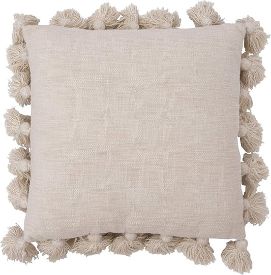 Creative Co-Op Woven Cotton Slub Pillow with Tassels, Cream
