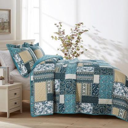 BEDIFANY Cotton California King Size Quilt Set, Lightweight Bedspread Oversized King Coverlet, Soft Farmhouse Quilt Bedding Sets for Bed Decorations for All Seasons (3 Pieces, Blue)