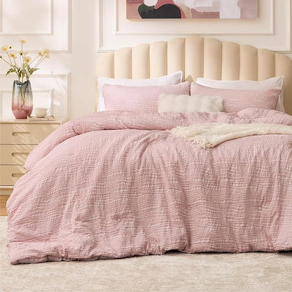 BEDELITE Blush Pink King Size Comforter Set - 3 Pieces Boho Tufted Jacquard Bedding Comforter Sets, Lightweight Soft & Warm King Bedding Set with 2 Pillowcases for All Season