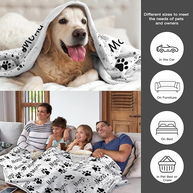 Personalized Dog Blanket, Customized Pet Blankets with Name Picture, Throw Blanket for Small Medium Large Dog Puppy Cat