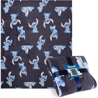 Disney Stitch Throw Blanket Soft Fleece Blanket Bedroom Accessories 59 x 51” (Blue Stitch)