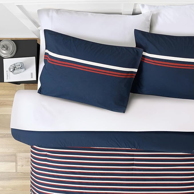 Nautica - Twin Comforter Set, Cotton Reversible Bedding with Matching Sham, Medium Weight for Year Round Use, Oeko-Tex Certified, Dorm Essentials (Mineola Navy)