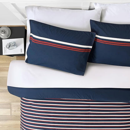 Nautica - Twin Comforter Set, Cotton Reversible Bedding with Matching Sham, Medium Weight for Year Round Use, Oeko-Tex Certified, Dorm Essentials (Mineola Navy)