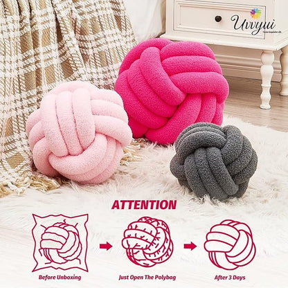 Uvvyui Knot Pillow Ball, Soft Home Decorative Pillows, Round Throw Pillow, Handmade Knotted Plush Pillow, Round Boucle Pillow Cushion (8.6 Inches Hot Pink)