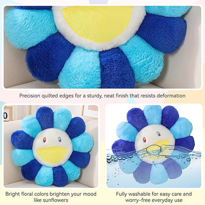 Flower Pillow,Flower Shaped Throw Pillow,Cute Smiley Face Floor Cushions,Colorful Sunflower Plush Pillows,Cute Plushie Room Decor,Valentines Day Decorative Pillows for Bedroom,Sofa,Dorm (Blue,23.6In)