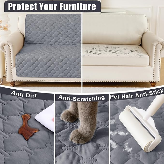Smiry Waterproof Dog Bed Cover Blanket, Soft Reversible Pet Blanket, Washable Leakproof Cats Dogs Couch Cover for Sofa, Couch, Furniture (68x82 Inch, Grey/Light Grey)