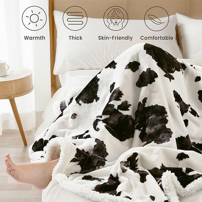 Heated Blanket Throw Electric Blanket – Fast Heating Blanket with 10 Heat Settings & 10 Hours Auto Off, Cow Print Blanket Cozy Soft Fleece Sherpa, Washable, Warm Gifts for Grandma