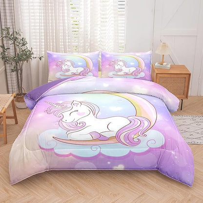 Tailor Shop Unicorn Girls Comforter Sets King Size,Unicorn Purple Bedding Sets for Girls Kids Teens with 2 Pillowcase