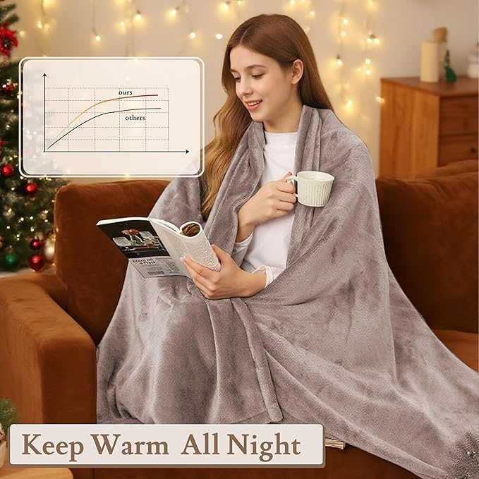 Electric Heated Blanket 72"x84" Full Size Flannel Fleece - 4 Heat Settings & 10H Auto Shut Off for Safe Overnight Use, Fast Heating, Machine Washable for Bed, Couch, Office - Brown