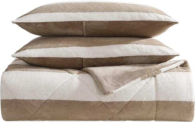 Nautica - Full/Queen Comforter Set, Soft Twill Plush Bedding with Matching Shams, Reverse to Micromink, Medium-Weight, Oeko-Tex Certified (Lawndale Brown)