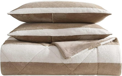 Nautica - Full/Queen Comforter Set, Soft Twill Plush Bedding with Matching Shams, Reverse to Micromink, Medium-Weight, Oeko-Tex Certified (Lawndale Brown)