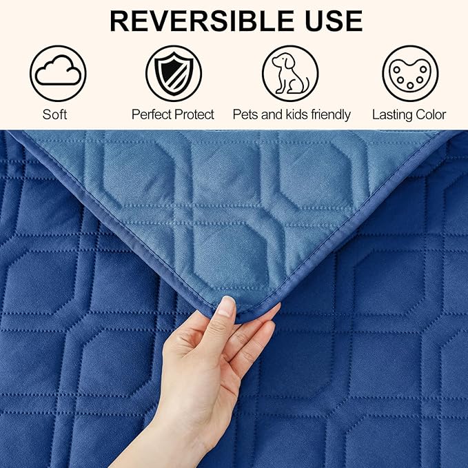 Smiry Reversible Waterproof Couch Covers for Sofa, Washable Dogs Pet Couch Covers for 3 Cushion Sofa Pet Friendly, Water Resistant Furniture Protector Slipcover, Geometric (30"x70", Navy/Blue)