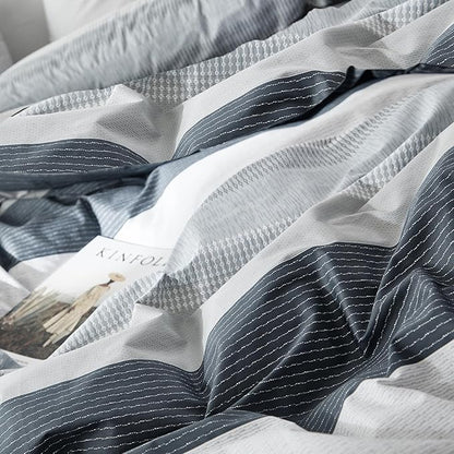 mixinni Gray Striped Comforter King Size Modern Geometric Comforter Set for Boys Men, 1 Geometric Comforter and 2 Pillow Shams, All Season-King Size