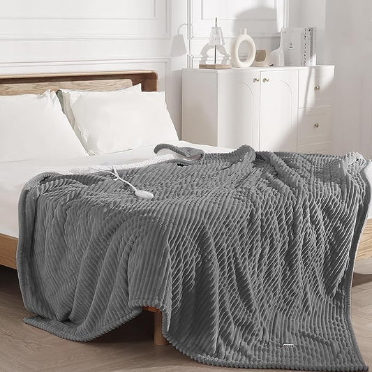 Heated Blanket Full Size Electric Blankets - Ultra Soft Warming Blanket for Bed with Fast Heating and Overheat Protection, 5 Heat Settings & 10hr Auto-off, Washable Heated Blanket FCC Certified (Grey)