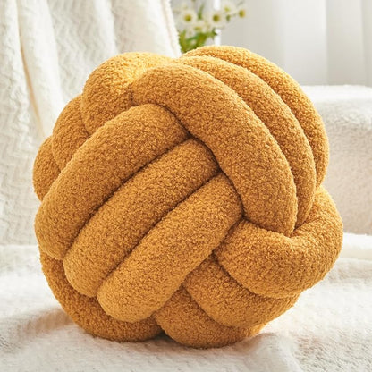 Petrella Knot Pillow Ball Round Throw Pillows Home Decor Cushion Decorative Aesthetic Throw Pillows，Lambswool Yellow 11inch