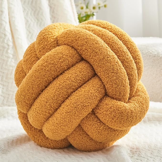Petrella Knot Pillow Ball Round Throw Pillows Home Decor Cushion Decorative Aesthetic Throw Pillows，Lambswool Yellow 13inch