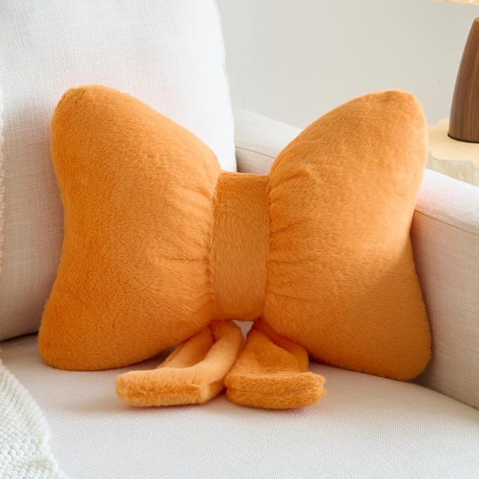 Xuyier Bow Pillows, Bow Shaped Decorative Throw Pillows for Couch Bed, Aesthetic Cute Home Decor Accent Pillows (Orange, Small-12 Inches)