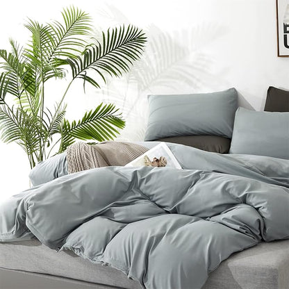 CLOTHKNOW Dusty Blue Queen Comforter Set 3Pcs Haze Blue Bedding Comforter Sets Soft Women Grils Queen Comforter with 2 x Pillow Cases