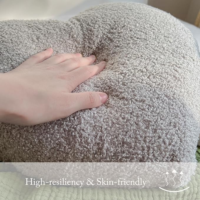 EastTree Heart Pillows, Light Grey Heart Shaped Pillows, Love Throw Pillows, Cute Sherpa Heart Decor, Small Fluffy Pillows, Women Girls Living Bedroom Home Decoration 10x13 Inch