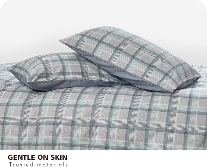 SLEEPBELLA Comforter Queen Size, 600 Thread Count Cotton Reversible Grey Buffalo Pattern Grey Plaid Comforter Sets,Down Alternative Bedding Set 3Pcs (Queen, Grey Plaid)