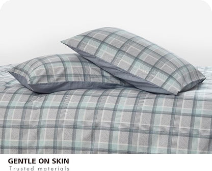 SLEEPBELLA Comforter Queen Size, 600 Thread Count Cotton Reversible Grey Buffalo Pattern Grey Plaid Comforter Sets,Down Alternative Bedding Set 3Pcs (Queen, Grey Plaid)