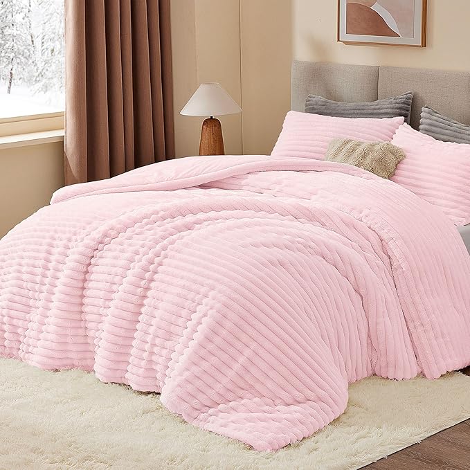 BEDELITE Fleece Twin Comforter Set -Super Soft & Warm Fluffy Cherry Blossom Bedding, Luxury Fuzzy Heavy Bed Set for Winter with 1 Pillow case