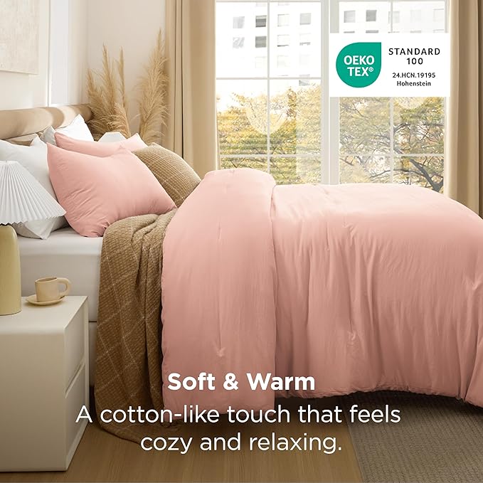 Bedsure King Comforter Set, Blush Pink Soft Prewashed Bedding for All Seasons, 3 Pieces GentleSoft™ Bed Set, 1 Lightweight Comforter (104"x90") and 2 Pillowcases (20"x36")