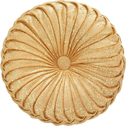 EUCIOR Round Throw Pillows,Golden Throw Pillows,Soft Spandex Velvet Fabric,Pumpkin Pleated Handmade Gold Round Velvet Decorative Pillow for Sofa Bedroom Livingroom(Golden)