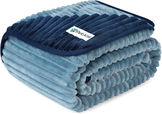 PetAmi Waterproof Dog Blanket, Leakproof Pet Blanket for Small Medium Large Dogs, Reversible Furniture Bed Sofa Couch Cover Protector, Plush Striped Pet Throw for Indoor Cat, 60x80 in, Navy Blue