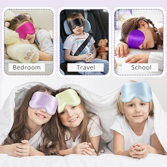Kids Sleep Mask Eye Cover, 100% Real Natural Pure Silk Eye Mask with Adjustable Strap, Blindfold Kids Eye Mask for Sleeping, Eye Shade for Boys Girls and Adult, Pressure-Free Comfort (Violet)