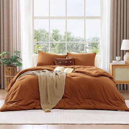 WRENSONGE Twin/Twin XL Comforter Set - 2 Pieces Prewashed Burnt Orange Comforter Soft Lightweight for All Seasons, Fluffy Down Alternative Twin XL Comforter with 1 Pillow Sham