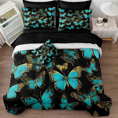 Black and Gold Butterfly Comforter Aqua Butterfly Bedding Set Boho Chic Flying Butterflies Fairy Teal Blue Bedding Black Gold Bed in a Bag Full Size Bed Comforter Set